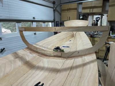  2/14/25 - Panels #2 and #3 are wired in place. The transom and temp frame are wired in place. 