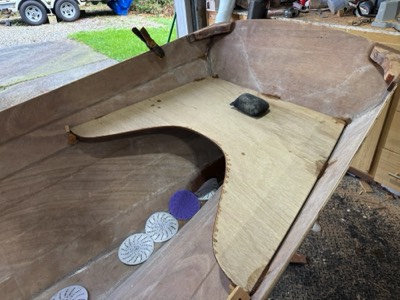  The aft seat is tack glued into place. 