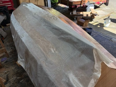  4/17/25 -Fiberglass on second half is ready for epoxy. 