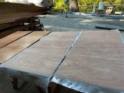  7/2/21 - The bases of the aft trailer bunks are fiberglassed. 