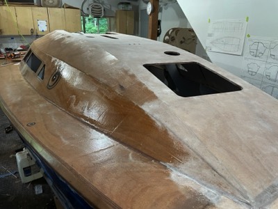  The boat is partially sanded. 