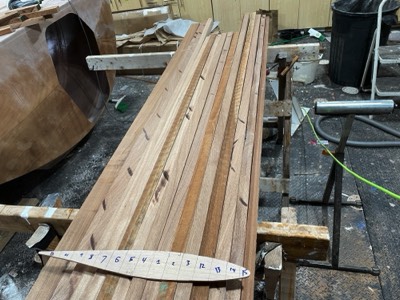  4/4/22 - Strips of sapele are ripped for the keel foil.  