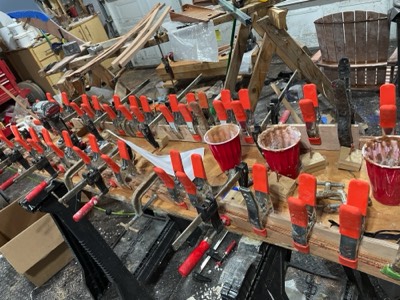  9/16/22 - Toe rails are laminated from sapele. 