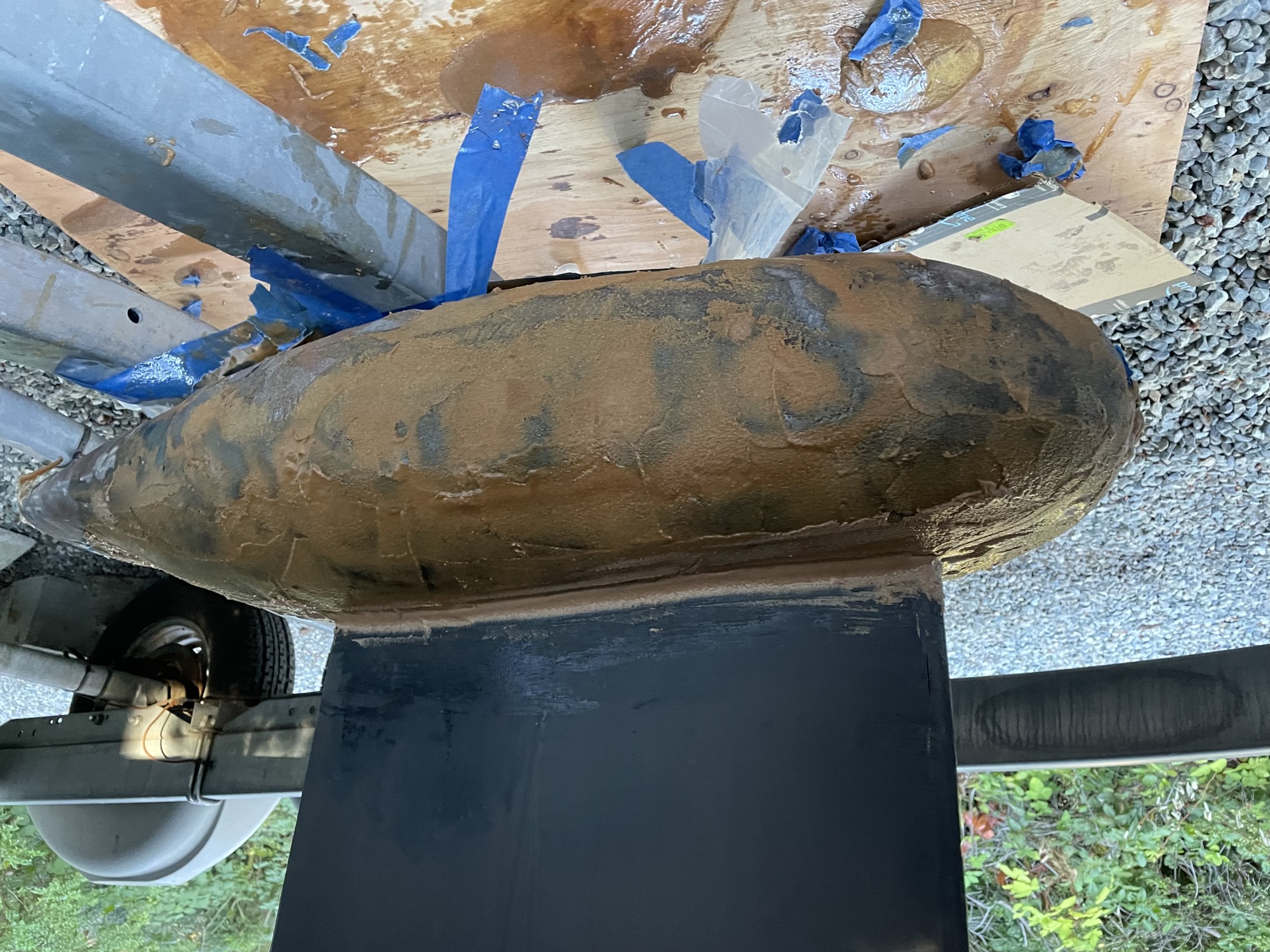  8/29/22 - The bulb is bolted to the keel foil and then gaps are filled with epoxy. 