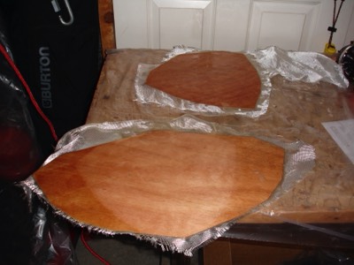  Bulkheads being fiberglassed. 