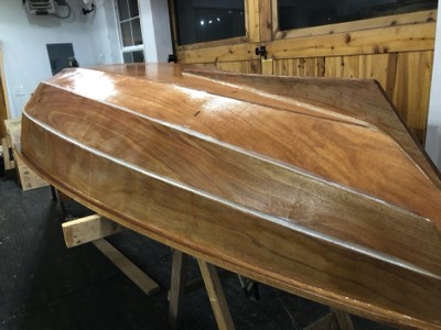  11/16/19 - The first seal coat of epoxy is applied to the hull. 